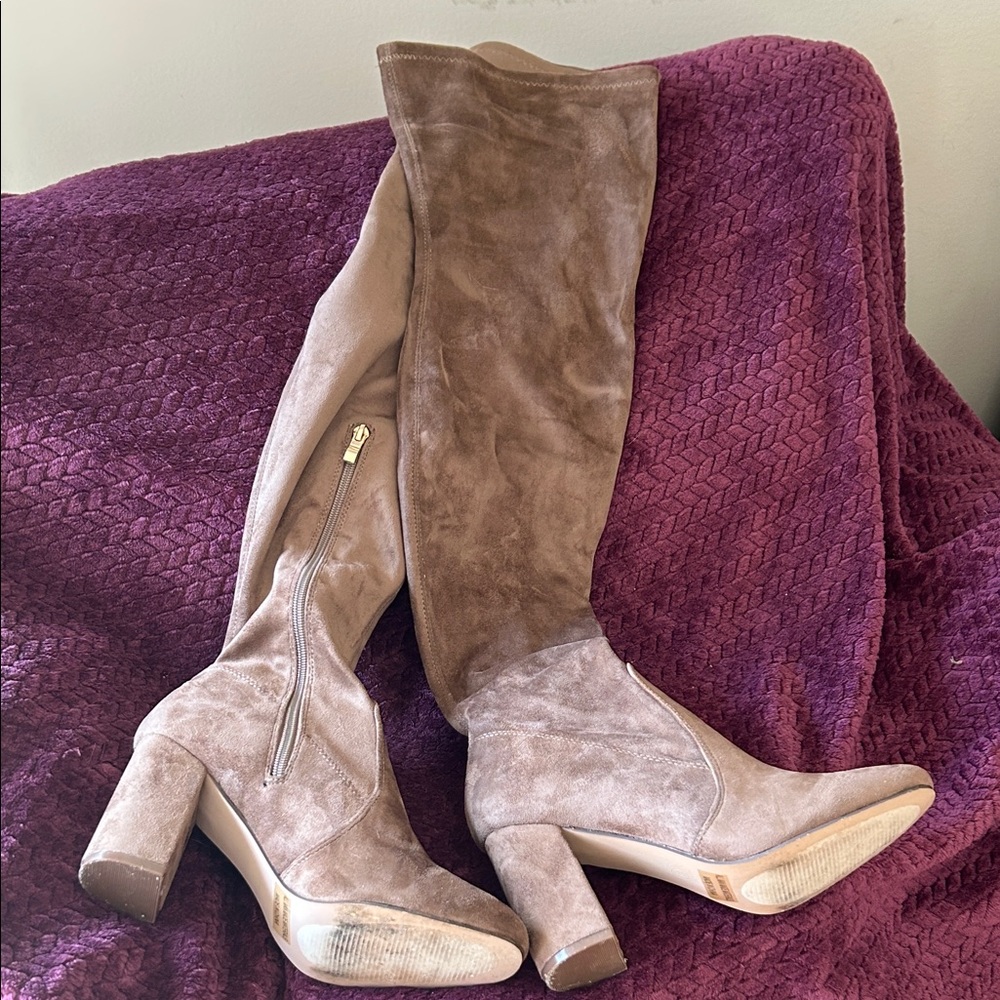 Bonnibel Taupe Faux Suede Thigh High Boots 9